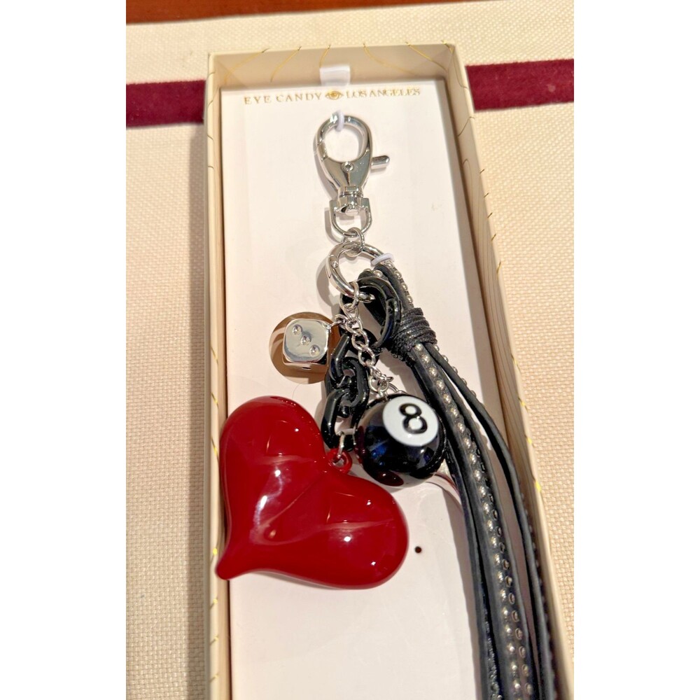 NWT Eye Candy Los Angeles Eight Ball Dice Star Heart Keychain Bag Charm - Picture 2 of 6